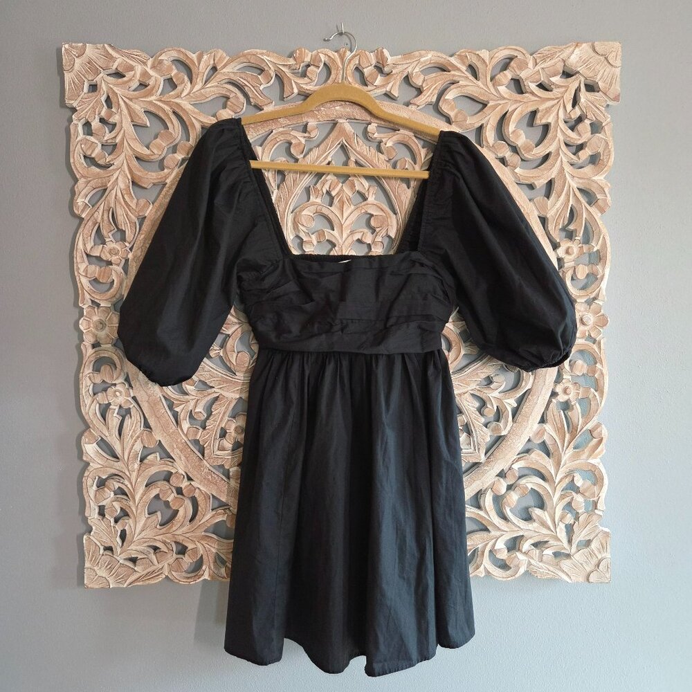 Abercrombie Fitch Emerson Poplin Puff Sleeve Black Party Mini Dress Size Small